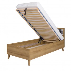 Bett mit bettkasten auf Holzbeinen mit Kopfteil – MEMORY 90 x 200 Goldene Eiche 2/9