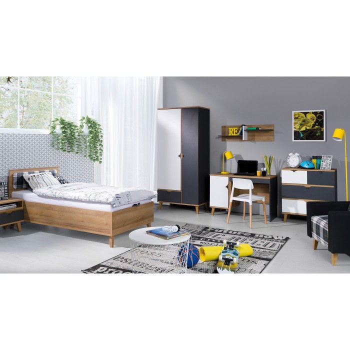 Stilvoller Nachttisch MEMORY Gold Eiche + Grau