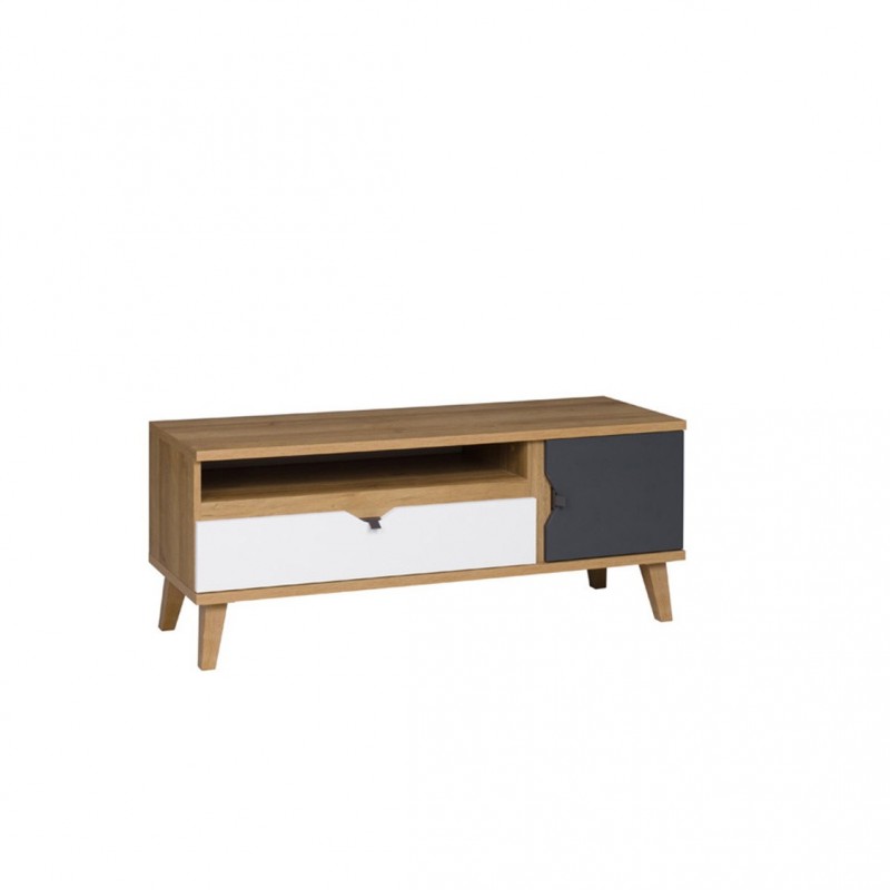 Dreifarbiger TV-Schrank MEMORY 3D Goldene Eiche + Weiß + Grau