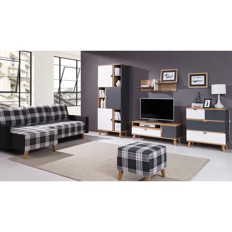 Dreifarbiger TV-Schrank MEMORY 3D Goldene Eiche + Weiß + Grau 3/9