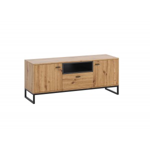 Moderner TV-Schrank TV-Tisch auf Metallbeinen - OLIVIER Eiche Artisan + Schwarz 1/9
