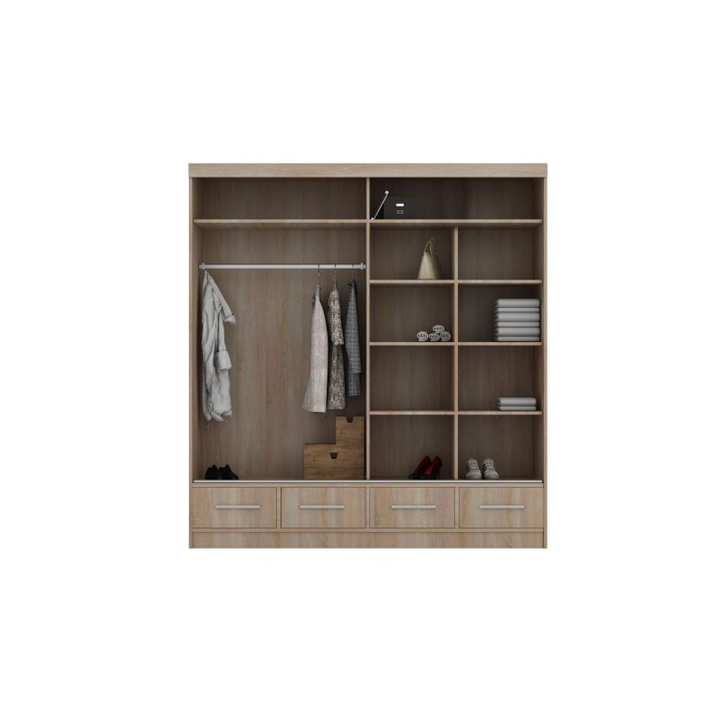 Kleiderschrank Schwebetürenschrank mit Spiegel - ESPANIA 203 Grau + Grau Glänzend 3/9