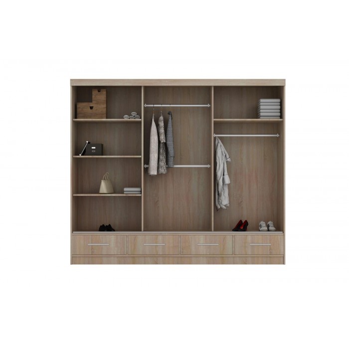 Kleiderschrank Schwebetürenschrank mit Spiegel ESPANIA 253 Weiß + Weiß Glänzend