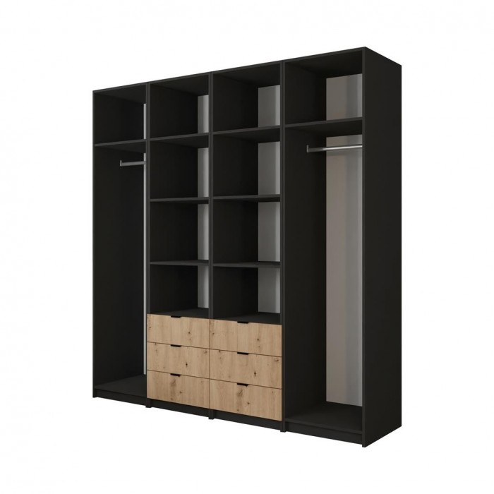 Set aus modularen Kleiderschränken mit Spiegel – ONYX 200 I, II, III, III Schwarz + Eiche