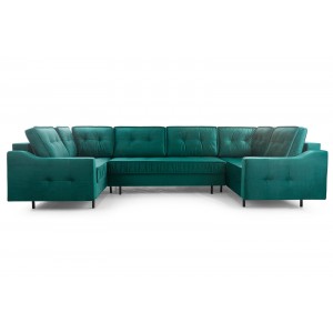 ROYAL U Ecksofa U-Form Eckcouch mit 3 Bettkasten 8 Kissen Schlaffunktion Flaschengrün 1/9