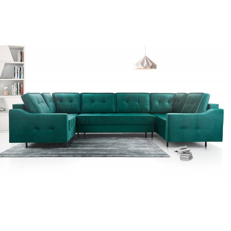 ROYAL U Ecksofa U-Form Eckcouch mit 3 Bettkasten 8 Kissen Schlaffunktion Flaschengrün 7/9