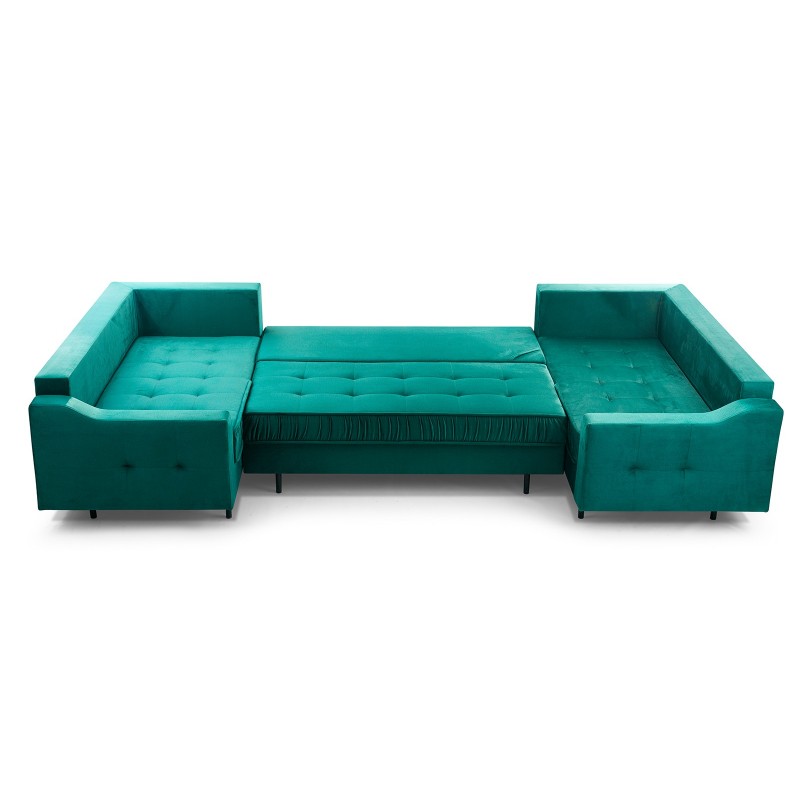 ROYAL U Ecksofa U-Form Eckcouch mit 3 Bettkasten 8 Kissen Schlaffunktion Flaschengrün 3/9