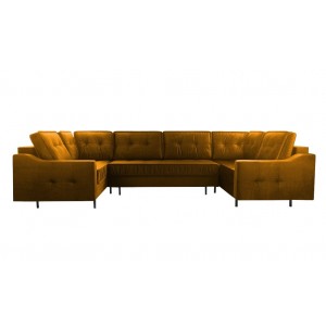 ROYAL U Ecksofa U-Form Eckcouch mit 3 Bettkasten 8 Kissen Schlaffunktion Gelb 1/9