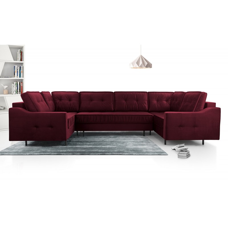 ROYAL U Ecksofa U-Form Eckcouch mit 3 Bettkasten 8 Kissen Schlaffunktion Rot 7/9