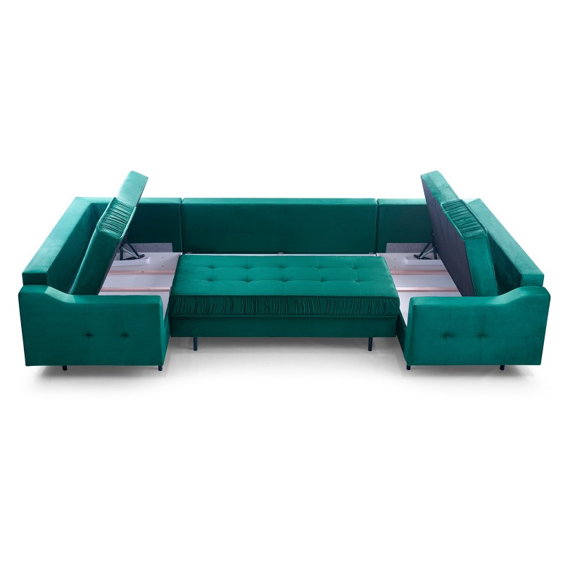ROYAL U Ecksofa U-Form Eckcouch mit 3 Bettkasten 8 Kissen Schlaffunktion Rot 2/9