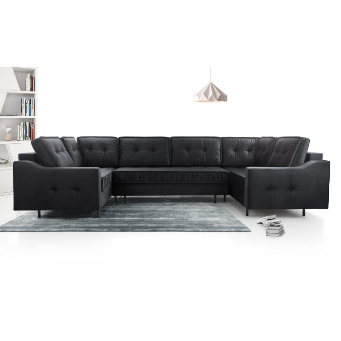ROYAL U Ecksofa U-Form Eckcouch mit 3 Bettkasten 8 Kissen Schlaffunktion Dunkelgrau