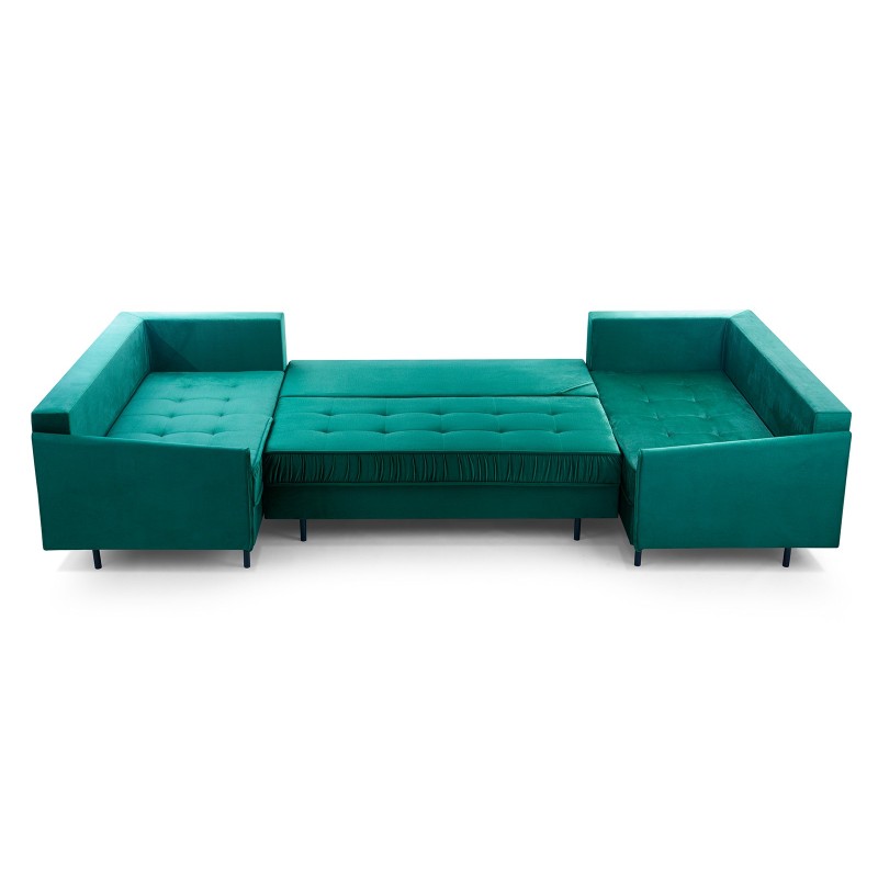 Ecksofa U-Form Eckcouch mit Stauraum Sofa mit Schlaffunktion 8 Kissen 3 x Bettkasten – GRAND U Flaschengrün 4/9