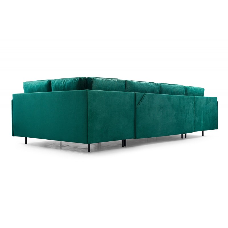 Ecksofa U-Form Eckcouch mit Stauraum Sofa mit Schlaffunktion 8 Kissen 3 x Bettkasten – GRAND U Flaschengrün 6/9