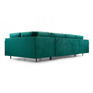 Ecksofa U-Form Eckcouch mit Stauraum Sofa mit Schlaffunktion 8 Kissen 3 x Bettkasten – GRAND U Flaschengrün 6/9