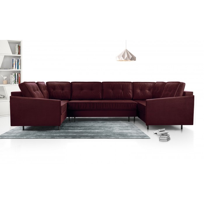 Ecksofa U-Form Eckcouch mit Stauraum Sofa mit Schlaffunktion 8 Kissen 3 x Bettkasten – GRAND U Rot