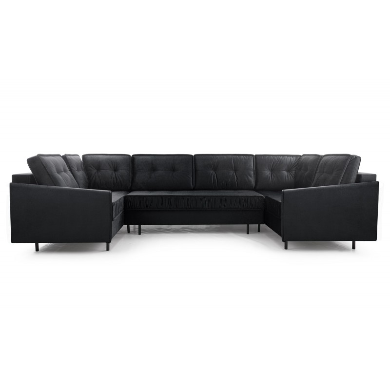 Ecksofa Velvet in U-Form, Eckcouch mit Stauraum und Kissen, Sofa mit Schlaffunktion,8 Kissen, 3xBettkasten–GRAND U Dunkelgrau 1/9