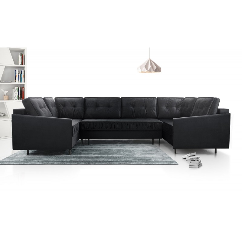 Ecksofa Velvet in U-Form, Eckcouch mit Stauraum und Kissen, Sofa mit Schlaffunktion,8 Kissen, 3xBettkasten–GRAND U Dunkelgrau 6/9