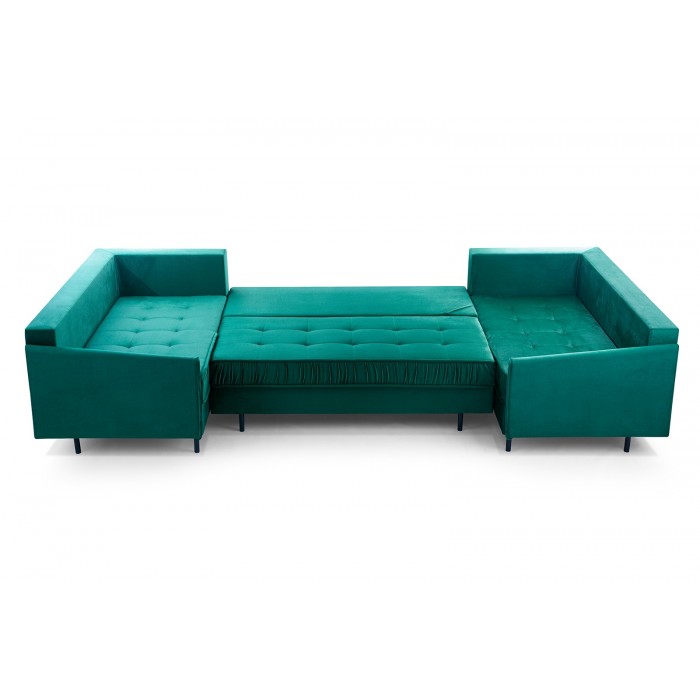 Ecksofa Velvet in U-Form, Eckcouch mit Stauraum und Kissen, Sofa mit Schlaffunktion,8 Kissen, 3xBettkasten–GRAND U Dunkelgrau