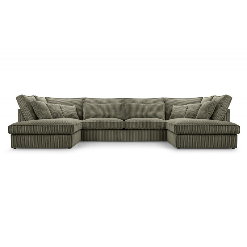 Ecksofa Großes U-Form Eckcouch mit 18 Kissen Cordstoff - MAGIC U LINCOLN37 Grün 1/9