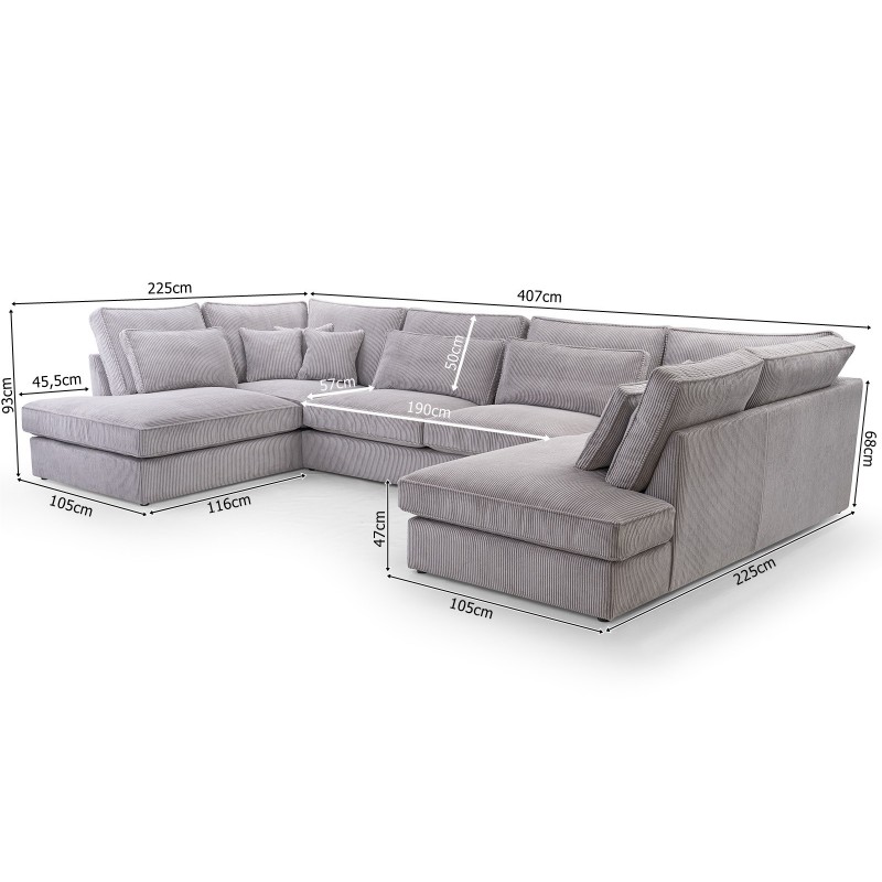 Ecksofa Großes U-Form Eckcouch mit 18 Kissen Cordstoff - MAGIC U LINCOLN57 Rot 3/9