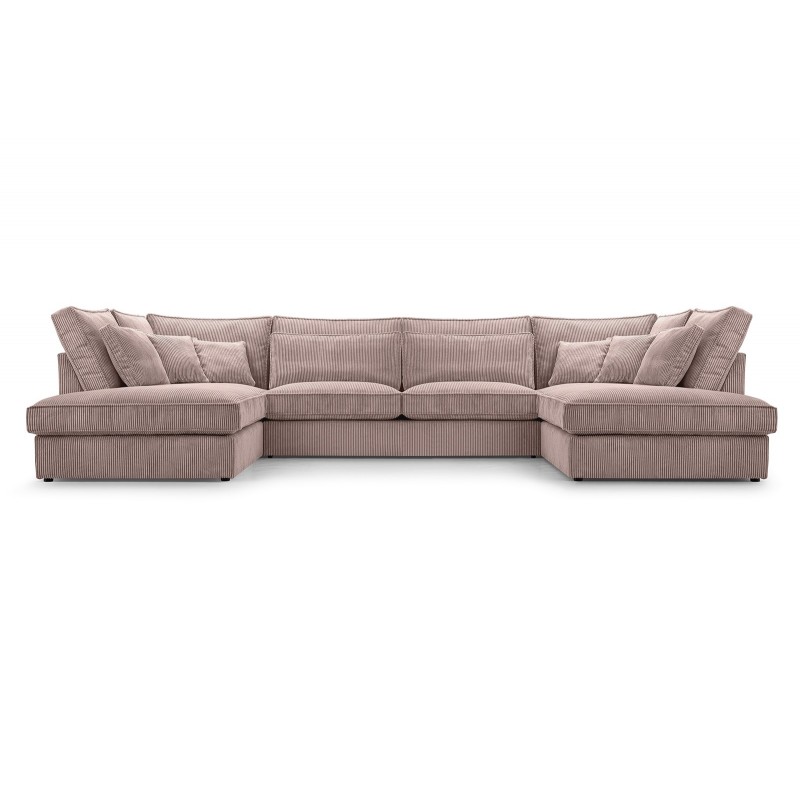 Ecksofa Großes U-Form Eckcouch mit 18 Kissen Cordstoff - MAGIC U LINCOLN61 Hellrosa Rosa 1/9