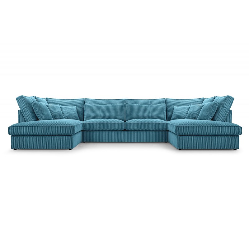 Ecksofa Großes U-Form Eckcouch mit 18 Kissen Cordstoff - MAGIC U LINCOLN75 Blau Türkis 1/9