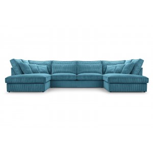 Ecksofa Großes U-Form Eckcouch mit 18 Kissen Cordstoff - MAGIC U LINCOLN75 Blau Türkis 1/9