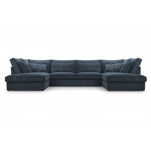 Ecksofa Großes U-Form Eckcouch mit 18 Kissen Cordstoff - MAGIC U LINCOLN77 Dunkelblau 1/9