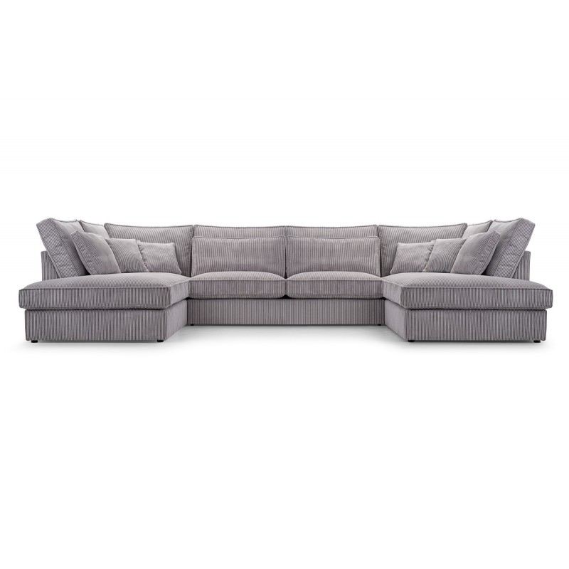 Ecksofa Großes U-Form Eckcouch mit 18 Kissen Cordstoff - MAGIC U LINCOLN86 Hellgrau 1/9