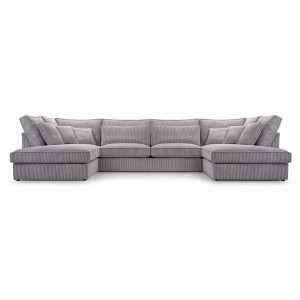 Ecksofa Großes U-Form Eckcouch mit 18 Kissen Cordstoff - MAGIC U LINCOLN86 Hellgrau 1/9