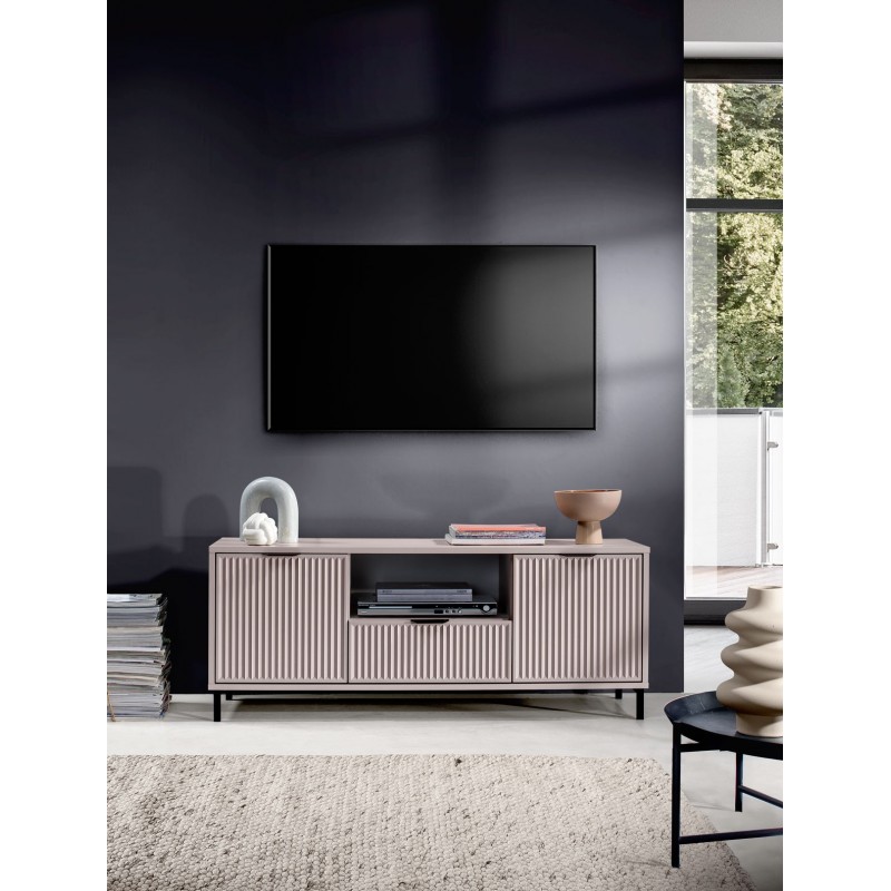 TV-Schrank mit geriffelter Front TV-Tisch mit Schublade – NOMO 135 Beige 2/9