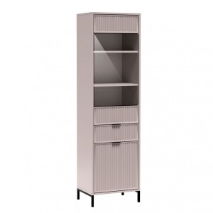 Vitrine mit Glasfront geriffelter Front Metallbeinen – NOMO 54 Beige 1/9