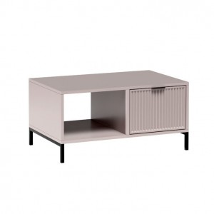 Couchtisch mit Schublade geriffelter Front auf Metallbeinen – NOMO Beige 1/9