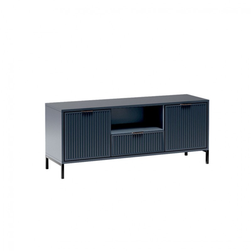 TV-Schrank mit geriffelter Front TV-Tisch mit Schublade – NOMO 135 Dunkelblau