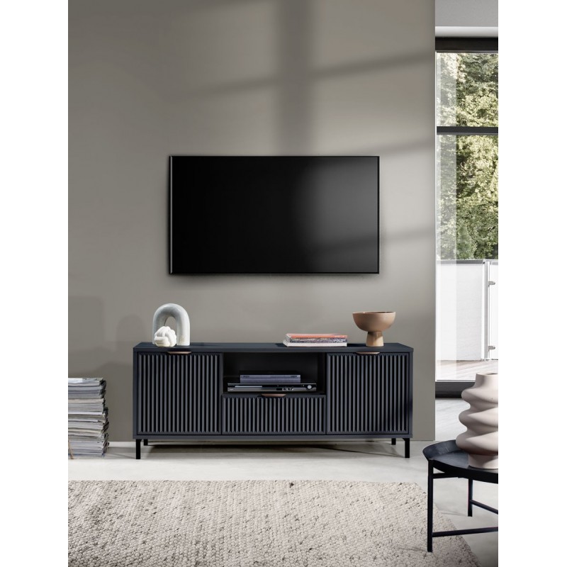 TV-Schrank mit geriffelter Front TV-Tisch mit Schublade – NOMO 135 Dunkelblau 2/9