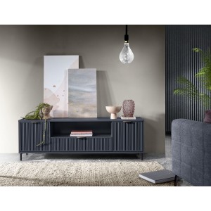 TV-Schrank mit geriffelter Front TV-Tisch mit Schublade – NOMO 165 Dunkelblau 2/9