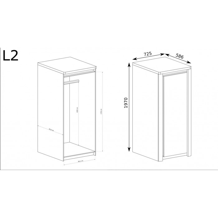 Schmaler Kleiderschrank mit glänzender Front - LIVINIO L-2 Ribbeck Eiche + Weiß glänz