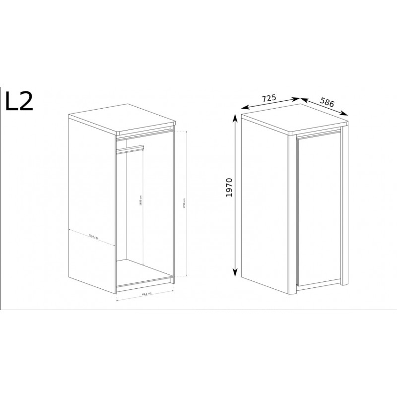 Schmaler Kleiderschrank mit glänzender Front - LIVINIO L-2 Ribbeck Eiche + Weiß glänz 3/9