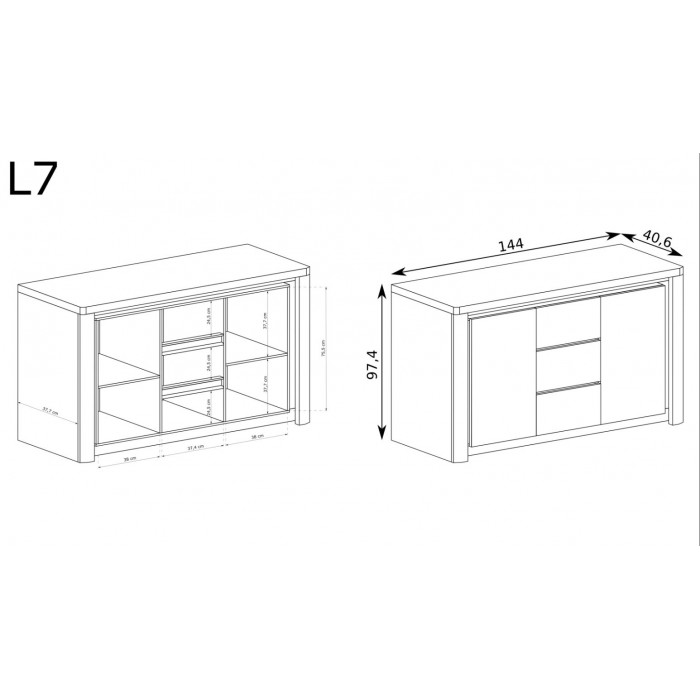 Kommode mit 3 Schubladen LED-Beleuchtung – LIVINIO L-7 Ribbeck Eiche + Weiß glänz