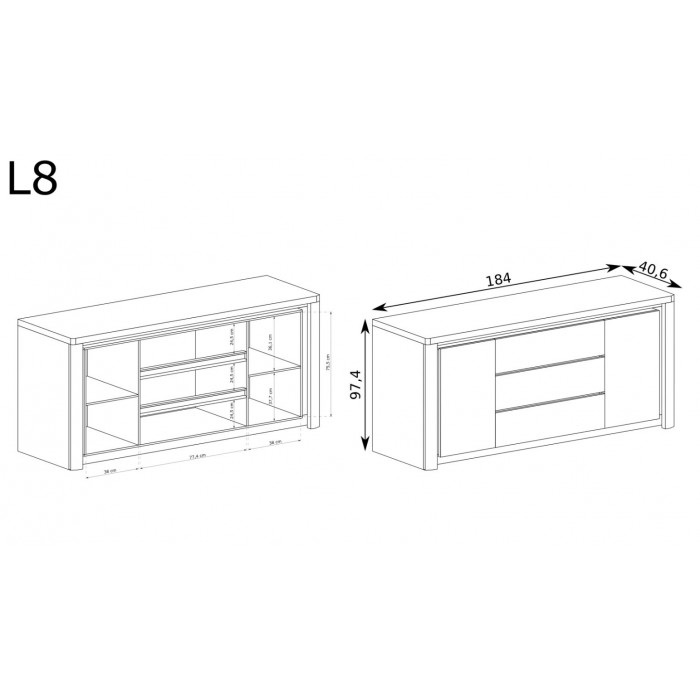 Breiter Kommode – LIVINIO L-8 Ribbeck Eiche + Weiß glänz