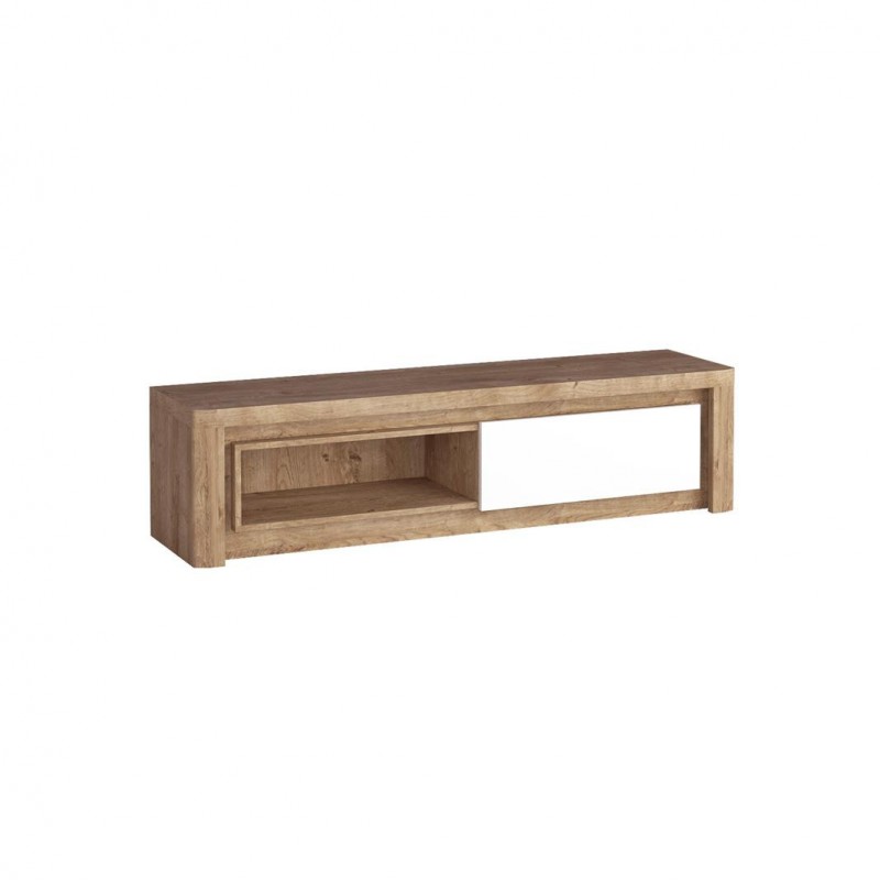 Breiter TV-Schrank TV-Tisch mit LED-Beleuchtung – LIVINIO L-9 Ribbeck-Eiche + Weiß glänz