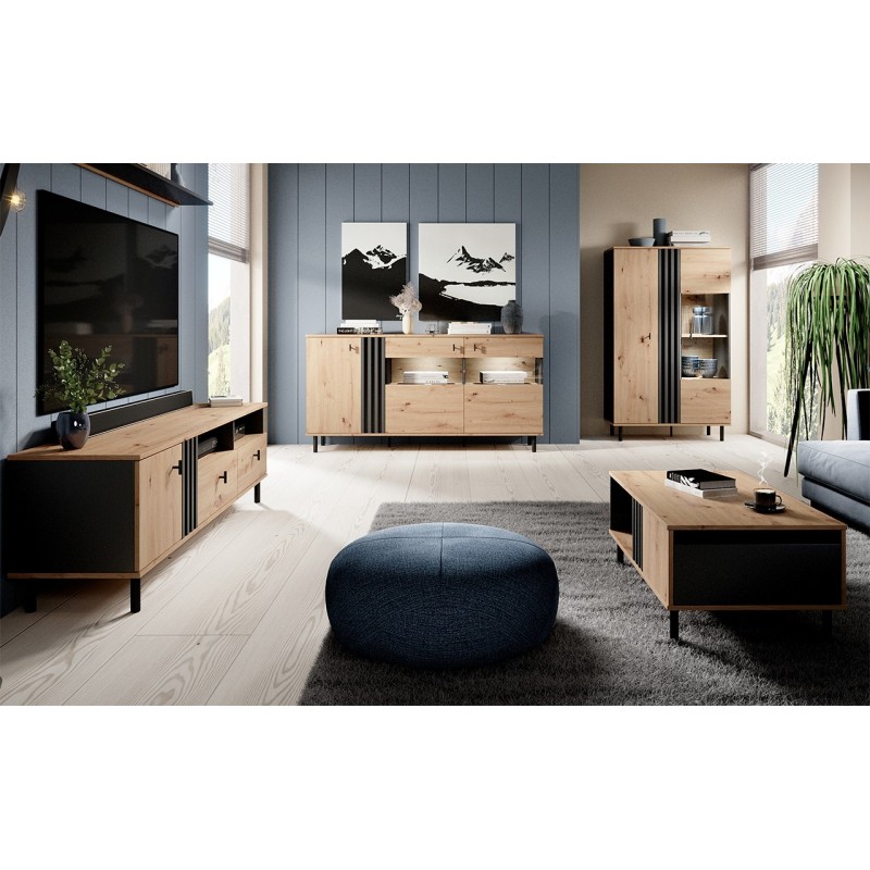 TV-Schrank, TV-Tisch im skandinavischen Stil, modernes Design, Regal, MADIS 138 – Artisan Eiche + Schwarz Anthrazit 2/9
