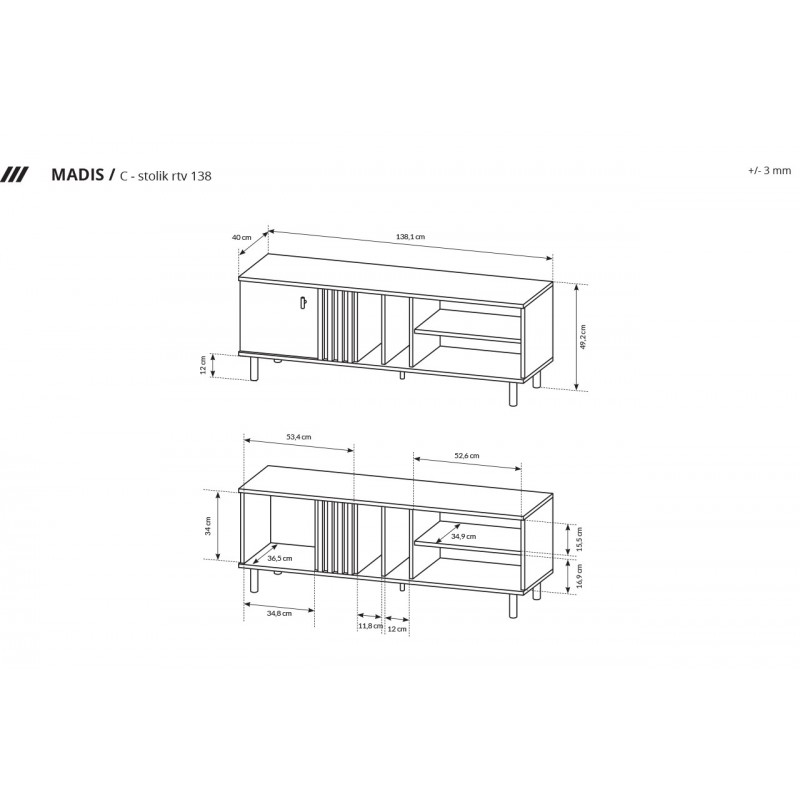 TV-Schrank, TV-Tisch im skandinavischen Stil, modernes Design, Regal, MADIS 138 – Artisan Eiche + Schwarz Anthrazit 3/9