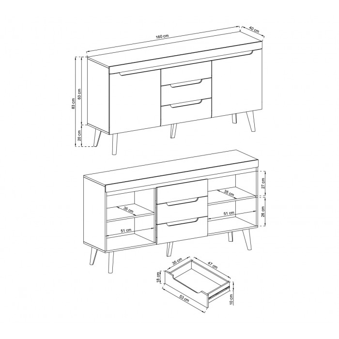 Kommode Sideboard NODIS 160 cm - Weiß