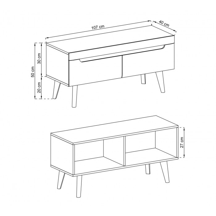 TV-Schrank TV-Tisch Lowboard mit 2 Schubladen NODIS 107 cm - Weiß