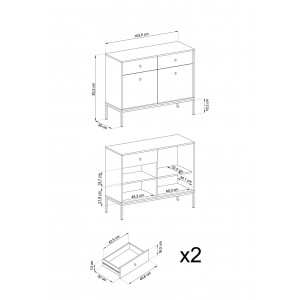 MOLLY 104 cm Kommode 2-türige mit 2 Schubladen auf Schwarzbeine -Dunkelblau 5/9