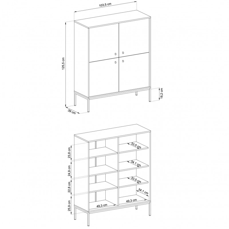 MOLLY 104 cm Vitrine Hoche Kommode 4-türig auf Schwarzbeine - Dunkelblau 6/9