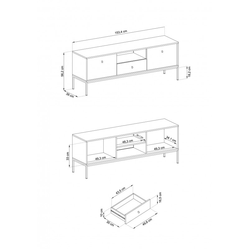 MOLLY 154 cm TV-Schrank TV-Tisch auf Schwarzbeine - Dunkelblau 9/9