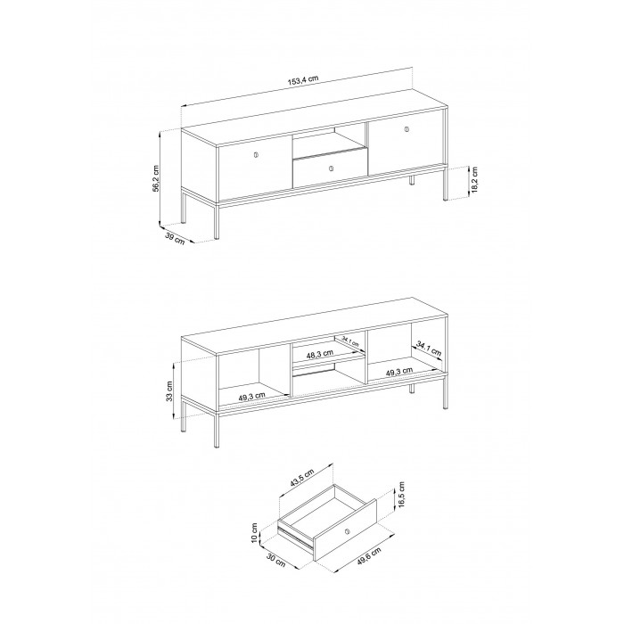 MOLLY 154 cm TV-Schrank TV-Tisch auf Schwarzbeine - Beige