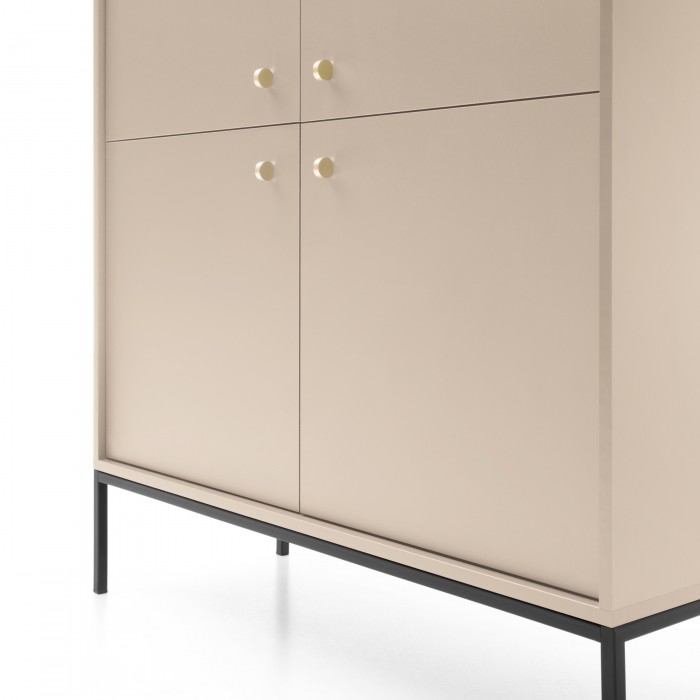 MOLLY 104 cm Vitrine Hoche Kommode 4-türig auf Schwarzbeine - Beige